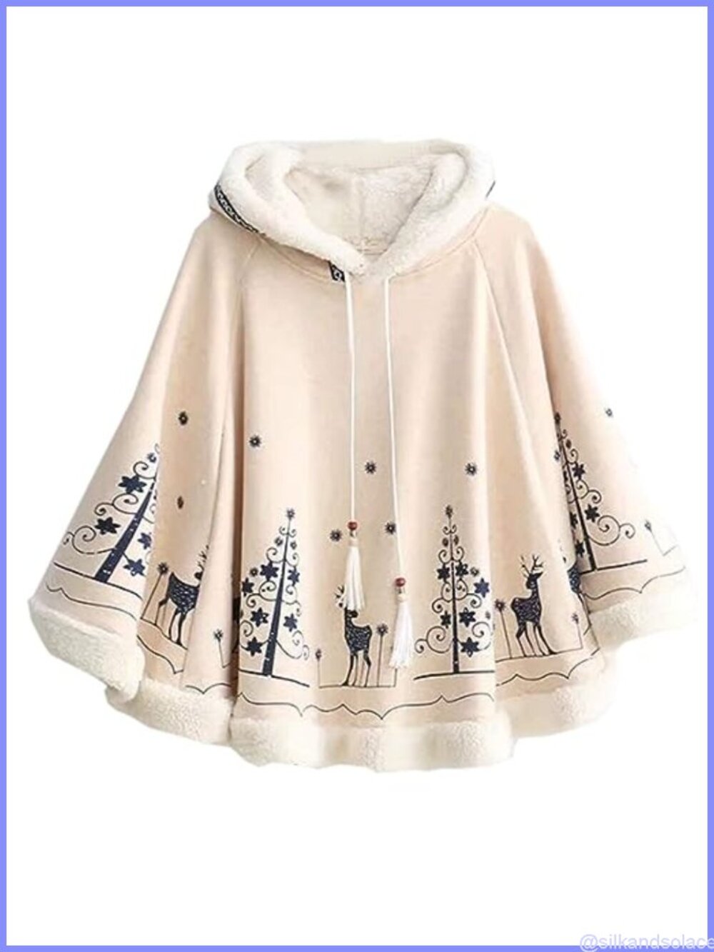 Fleece Lined Hooded Cape Poncho Cloak Coat Cotton Blend Sherpa Lined Women